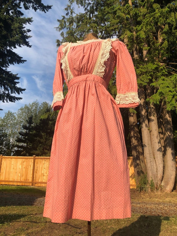 50s/60s handmade bib pink prairie dress - image 1