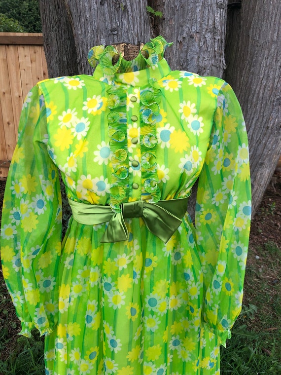 60s flower dress//long sleeve maxi dress - image 3