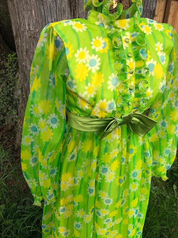 60s flower dress//long sleeve maxi dress - image 7