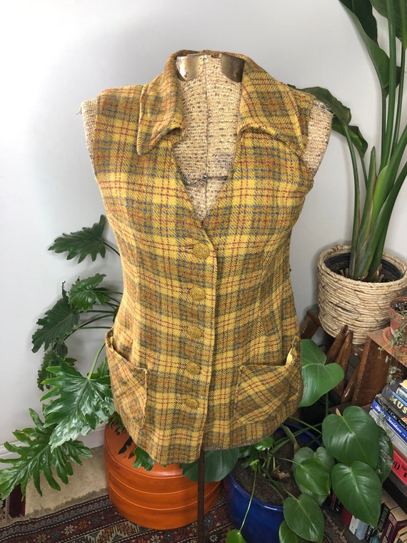 60s/70s mustard plaid vest