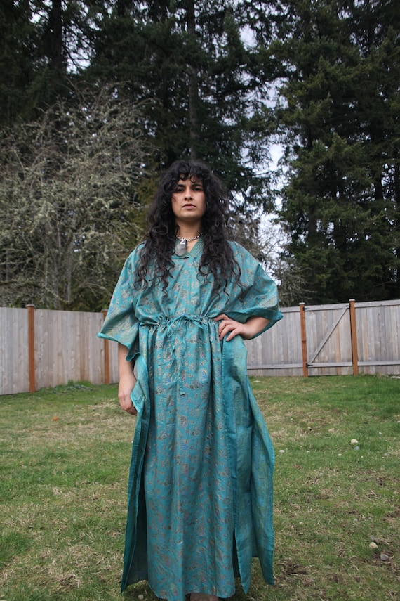 vintage teal and gold caftan