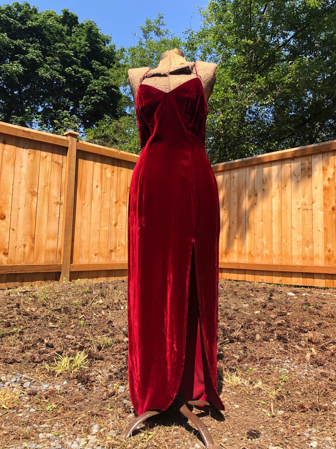 90s Velvet Red Dress// Long Formal Spaghetti Strap Dress Etsy