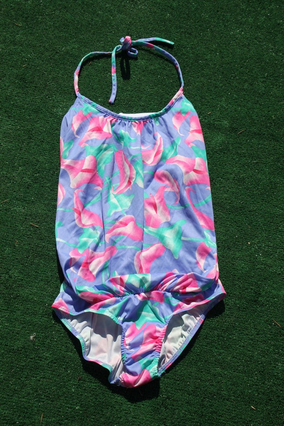 80s calla lily maternity halter swimsuit