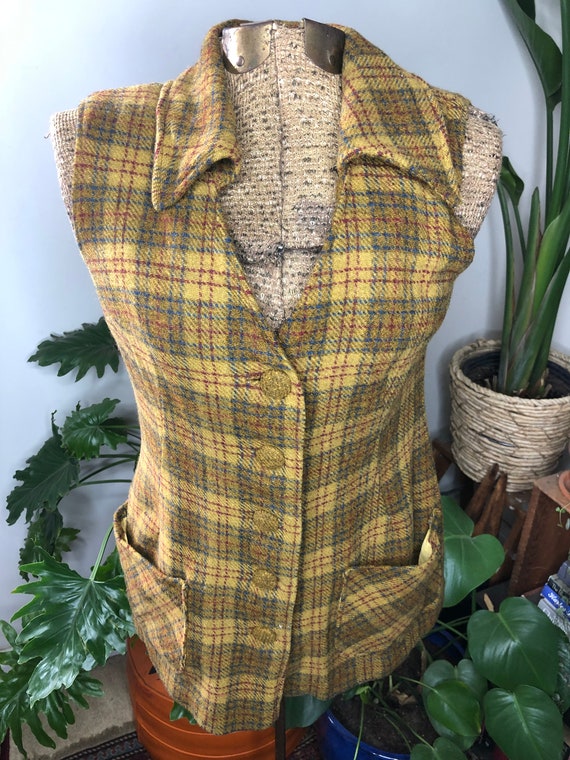 60s/70s mustard plaid vest - image 5