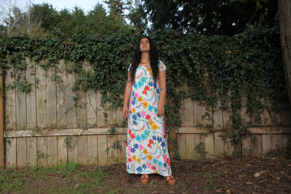 60s/70s hand made floral maxi dress// retro flowe… - image 6