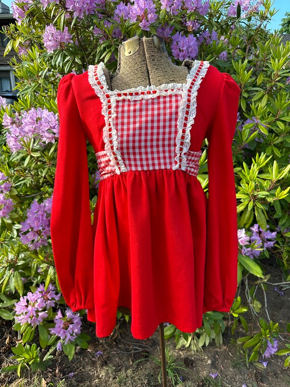 60s/70s handmade vintage red gingham mini dress