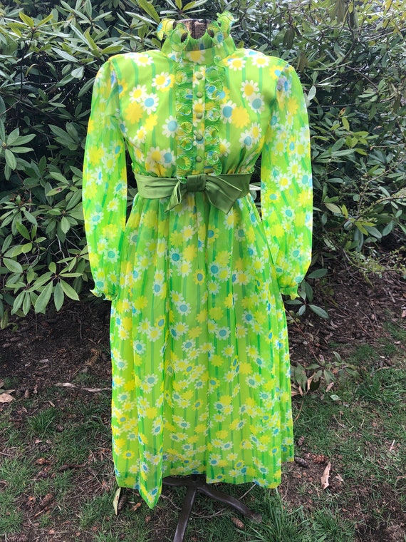 60s flower dress//long sleeve maxi dress - image 2