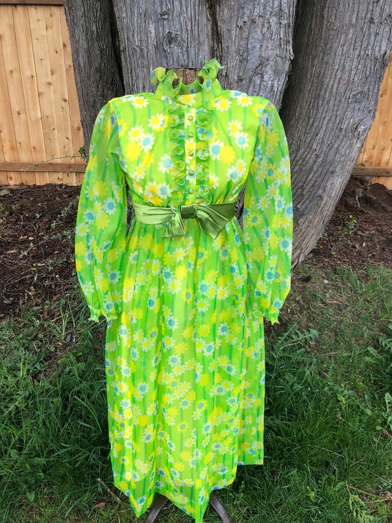 60s flower dress//long sleeve maxi dress