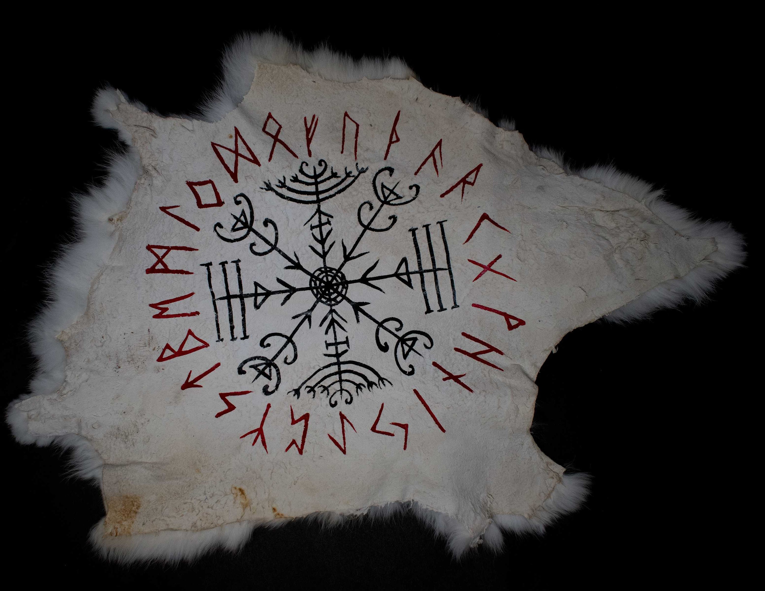 Veldismagn  & runic circle - rabbit hide altar cloth, pagan altar clo…