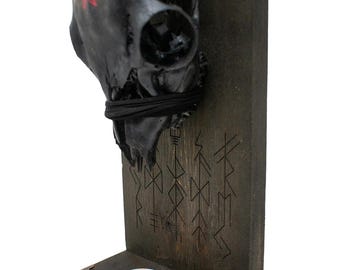 Altar of the Norse Gods with blackened deer skull