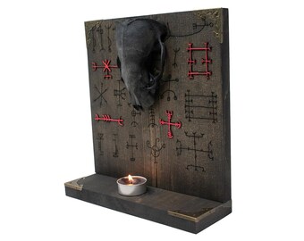 Blackened otter skull Icelandic magical stave altar