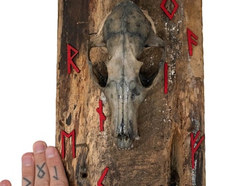 Runic Fox Skull Barn Wood Wall Hanging
