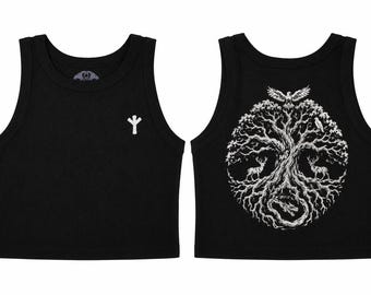 Yggdrasil & Algiz rune women's ribbed cropped tank top