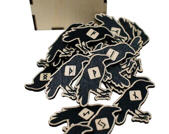 Wood Raven Rune Set with Storage Box