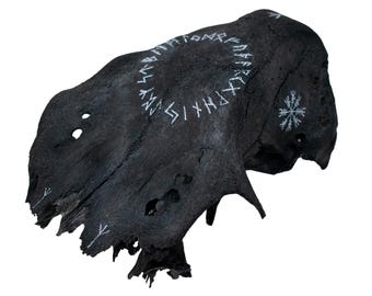 Runic Blackened Elk Skull Cap Talisman