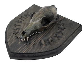 Blackened Fox Skull Elder Futhark Wall Hanger