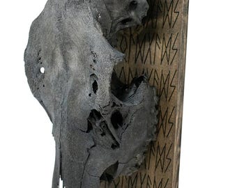 blackened elk skull hail the old gods wall hanger