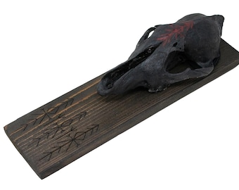 blackened coyote skull & home protection bindrune wall hanger