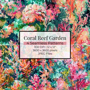 Coral Reef Digital Paper: 4 Preppy Seamless Patterns (Digital Download)