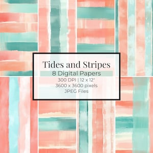 Watercolour Stripes Digital Paper Pack: 8 Printable Scrapbooking Patterns | Seamless Backgrounds for Crafts