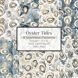 Oyster Seamless Pattern Digital Paper | Printable Ocean Wall Art, Scrapbooking, Grandmillennial Style, Coastal Crafting Design
