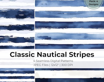Watercolor Nautical Stripes Digital Paper: Seamless Scrapbooking Patterns (Mini Sampler)