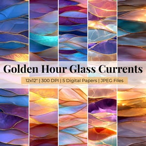 Ocean Wave Stained Glass Pattern: Scenic Landscape Digital Paper (Digital Download)