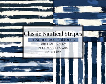 Classic Nautical Stripes: Digital Backgrounds | Scrapbooking | Nautical Background | Instant Download | Scrapbook Patterns - Commercial Use