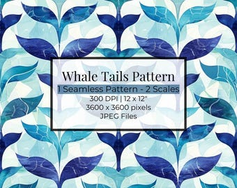 Whale Cute Sea Ocean Seamless Pattern: 1 Repeated Pattern | Digital Download | Digital Paper | Seamless Pattern - Commercial Use