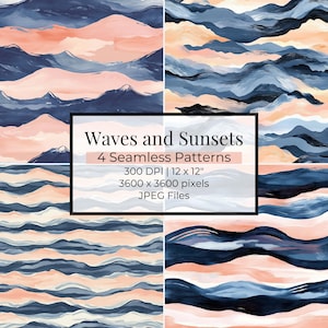 Boho Beach Seamless Pattern: 4 Coastal Patterns | Digital Paper | Beachy Seamless Patterns |  Summer Beach Pattern