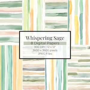Watercolour Stripes Seamless Digital Papers: 8 Printable Backgrounds for Scrapbooking & Instant Download Designs