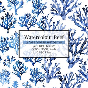 Coral Reef Seamless Pattern | 2 Designs, 300 DPI Watercolour Coral Reef Digital Paper, Scrapbook & DIY Projects, Repeating Pattern