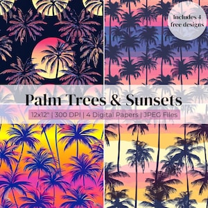 Patrón sin costuras de palmeras tropicales: Papel de álbum de recortes de playa (descarga digital, archivos JPEG de 30 x 30 cm)
