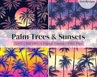 Tropical Palm Tree Seamless Pattern: Beach Scrapbook Paper (Digital Download, 12x12in JPEG Files)