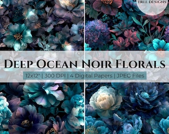 Dark Floral Seamless Pattern, Elegant Gothic Digital Paper, Scrapbook Backgrounds, Commercial Use, 12x12