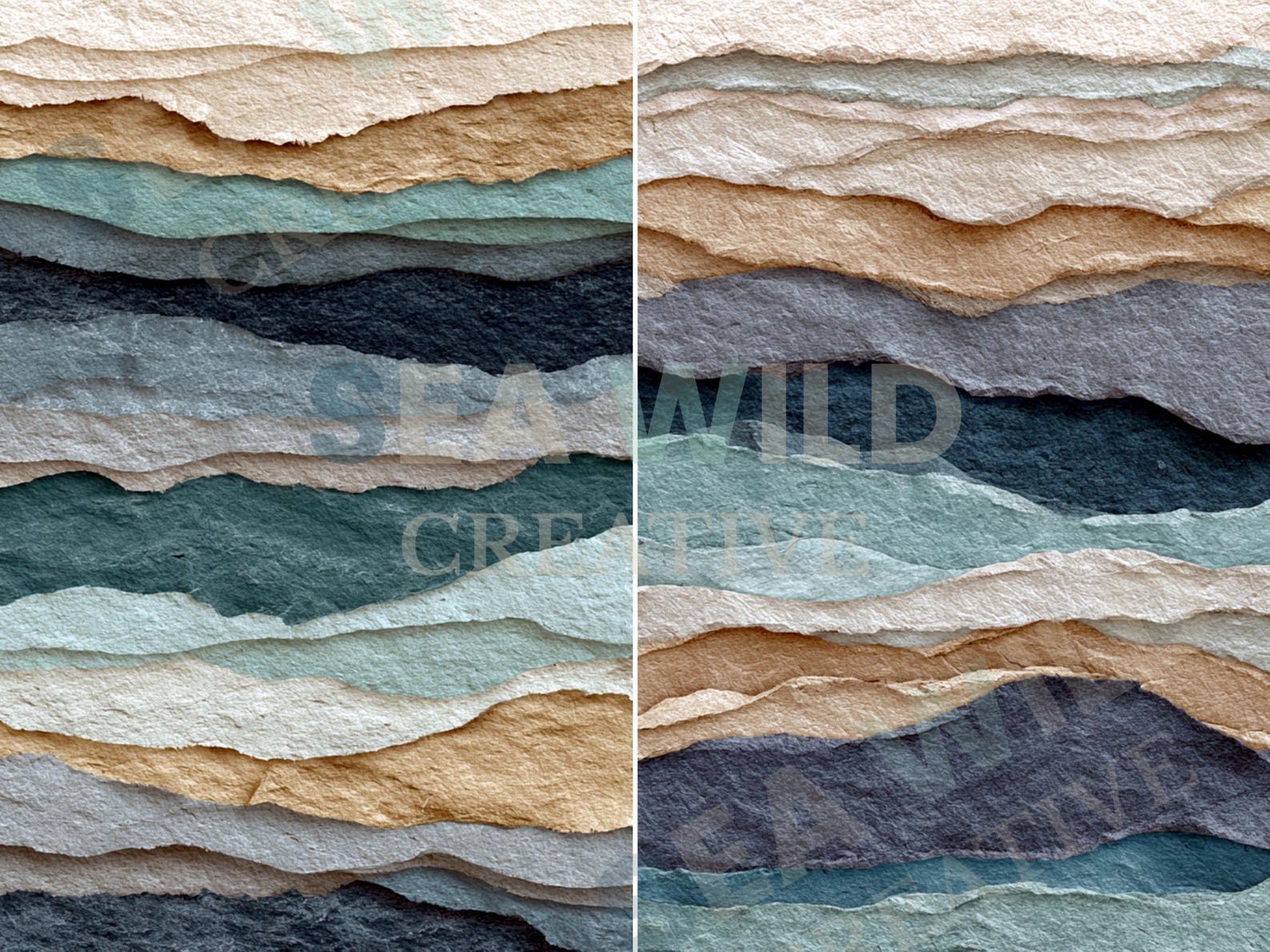 Ocean Waves Torn Paper Texture – Seamless Digital Paper (12x12, 10 JPG ...