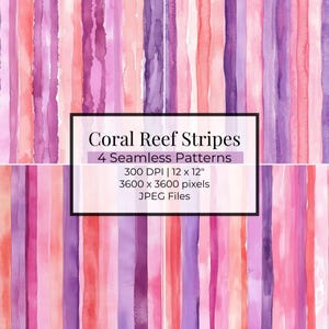 Watercolour Stripes Pattern: 4 Seamless Patterns | Striped Backgrounds | Digital Download Pattern | Seamless Digital Paper