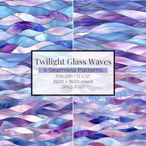 Ocean Wave Stained Glass Pattern: 4 Seamless Designs (Digital Download)