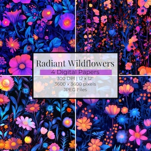 Neon Floral Seamless Pattern Digital Papers | Vibrant Floral Digital Backgrounds for Scrapbooking, Card Making, Digital Crafts, Summer Vibes