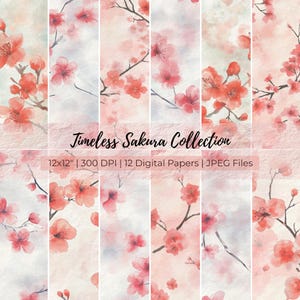 Cherry Blossom Digital Paper Pack: Seamless Sakura Patterns (Commercial Use, Printable, Instant Download)