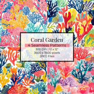 Coral Reef Seamless Patterns: Botanical Ocean Art (Digital Download)