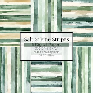 Watercolour Stripes Digital Scrapbook Paper Pack: 6 Seamless Printable Backgrounds for Instant Download Patterns
