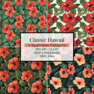Hawaii Seamless Pattern | Tropical Digital Paper | Printable Floral Background | Commercial Use | Instant Download
