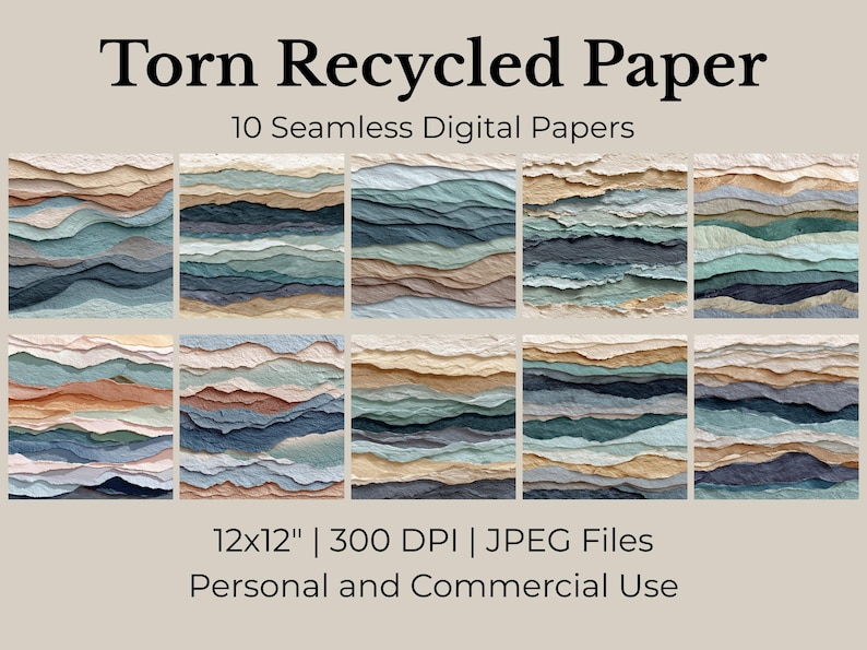 Ocean Waves Torn Paper Texture – Seamless Digital Paper (12x12, 10 JPG ...
