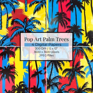 Tropical Palm Tree Seamless Pattern: Summer Beach Digital Paper (4 JPEG)