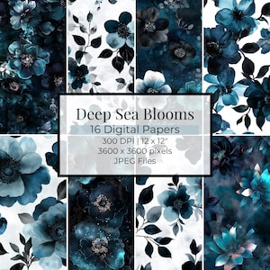 Motif floral sans couture de couleur sombre : 16 papiers numériques Floral de couleur sombre | Papier numérique | Motif répétitif - Usage commercial