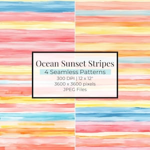 Watercolour Stripes Digital Paper: 4 Seamless Watercolour Stripes Patterns | Seamless Background for Scrapbooking | Instant Download