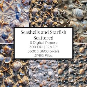 Seashell Pattern Digital Paper: 6 Seamless Ocean Backgrounds (Digital Download)