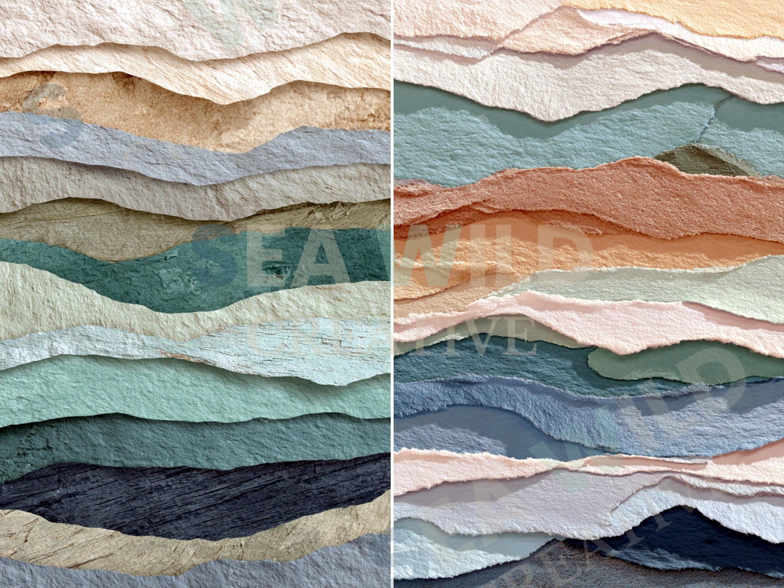 Ocean Waves Torn Paper Texture – Seamless Digital Paper (12x12, 10 JPG ...