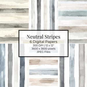 Watercolour Stripes Digital Paper: 6 Seamless Striped Backgrounds | Digital Download Pattern | Printable Scrapbook Paper